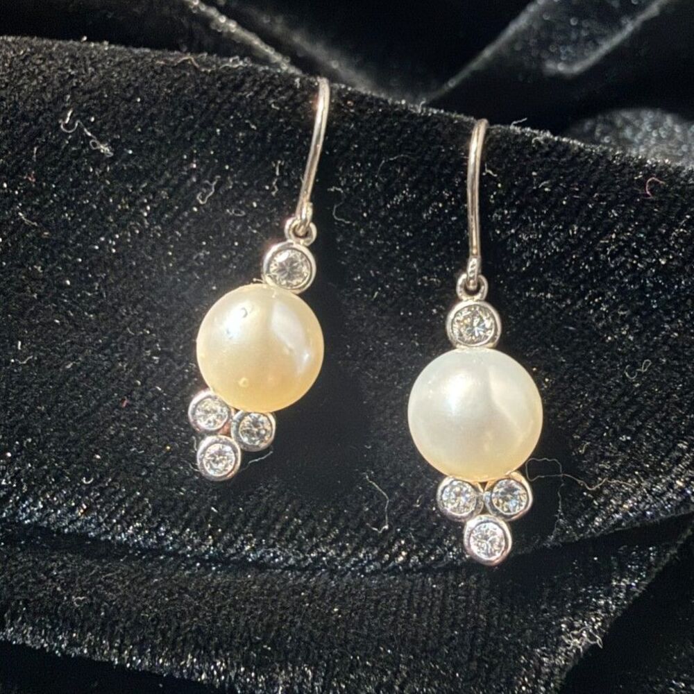 Vintage 925 Sterling Silver and Pearl Dangle Earrings signed KL
